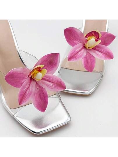 مجموعة مكونة من 2 قطعة من الزخارف قابلة للإزالة بتصميم جديد لأحذية السيدات، زهرة الأوركيد المقلدة من الجلد الاصطناعي عالي الجودة، قطعة زخرفية من البوليستر مناسبة لأحذية ذات كعب عالي والأحذية المسطحة والصنادل