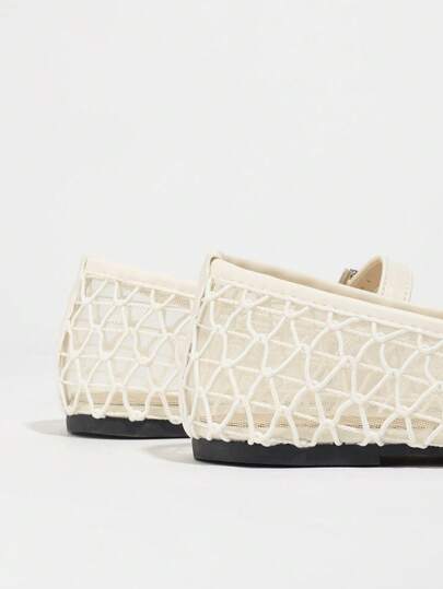 أحذية بالية مسطحة للحفلات للنساء، ذات أربطة متقاطعة وإبزيم، قدم شبكية مربعة واسعة مريحة من نوع ماري جين مناسبة للصيف