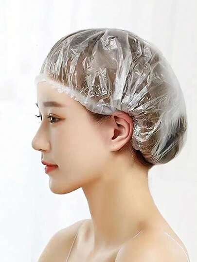 50 قطعة/مجموعة أغطية شعر بلاستيكية شفافة كبيرة القياس للاستخدام مرة واحدة، مناسبة للاستحمام أو الحمام البخاري أو الصبغ أو الطهي، مقاومة للماء وقابلة لإعادة الاستخدام، صالحة للاستخدام في صالونات التجميل والسفر