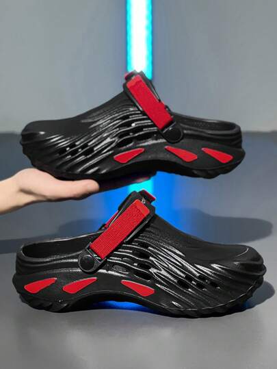 صنادل خفيفة الوزن جديدة للرجال، منفذة بتصميم فتحات، بتصميم أحادي اللون مناسبة للشاطئ، صيفي/ربيعي