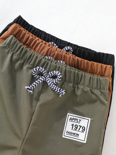 3 قطع/مجموعة بنطلون بخصر وأساور مربوطة بأربطة، مطبوع عليه رسوم حرفية، للأطفال الصبيان