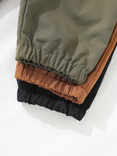 3 قطع/مجموعة بنطلون بخصر وأساور مربوطة بأربطة، مطبوع عليه رسوم حرفية، للأطفال الصبيان