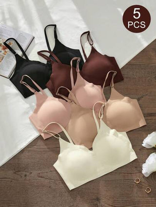 Shein Underwear&Sleepwear Basics 5 قطعة/المجموعة من صدريات نسائية بدون سلك ، مجموعة صدريات بدون أسلاك