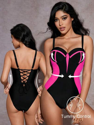 مايوه حريمي قطعة واحدة Shapewave بذلة سباحة من قطعة واحدة بكأس مشكل وحلقة من الصلب متعددة الألوان، للصيف والشاطئ