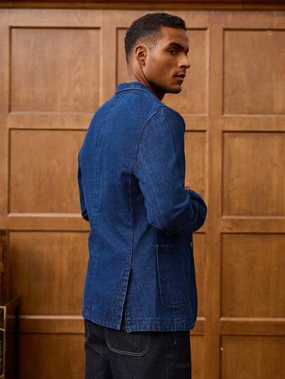 RivetRise بليزر كاجوال أكمام طويلة بياقة التقليد للرجال ، بدلة جينز للرجال ذو طابع كاجوال للرجال