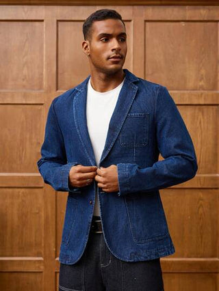 RivetRise بليزر كاجوال أكمام طويلة بياقة التقليد للرجال ، بدلة جينز للرجال ذو طابع كاجوال للرجال