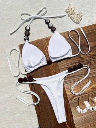 Swim Vcay مجموعة ساحرة من قطعتين بيكيني للنساء مكونة من ملابس علوية قصير ظهر مكشوف مع ربطة عنق وقصير لوني، موديل صيفي جديد