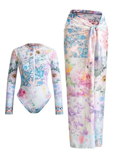 Swim Mulvari قطعتان من ملابس السباحة النسائية الرائعة ذات التصميم المزخرف بالزهور وحجر الراين، للاستخدام الكاجوال في الربيع والصيف لحفلات الشاطئ والإقامات