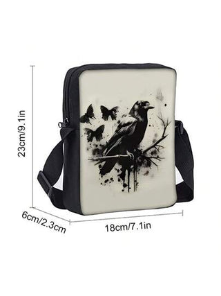 حقيبة كتف صغيرة مطبوعة من الوجه الواحد بنمط الغراب الأسود (طباعة مسطحة 2D)