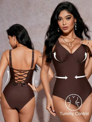 مايوه حريمي قطعة واحدة Shapewave بدلة السباحة التانكيني المخطط للنساء ذات الألوان موحد اللون والحشو مع دعم سلكي