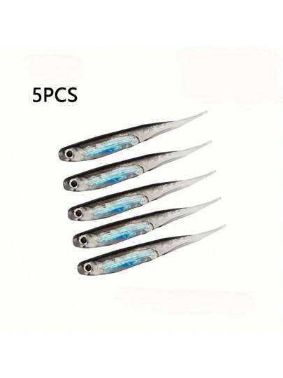 5 قطع / عبوة طعوم لينة للصيد ، طعوم ذيل إبرة / ذيل منحنى / شكل T ، أدوات صيد