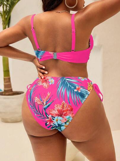 Swim Lushoire بحجم كبير المرأة 2 قطعة مجموعة حمالة صدر صلبة مشكلة سلكية البكيني، طباعة أوراق نباتية استوائية لانكشاف مثير للاستخدام اليومي/ العطلات