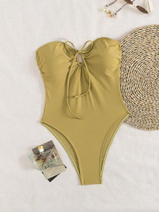 مايوه حريمي قطعة واحدة Swim Basics قطعة واحدة من ملابس السباحة ذات اللون الأحادي بأسلوب أوروبي وأمريكي بسيط مع سير قابل للسحب، ملابس السباحة الصيفية للشاطئ