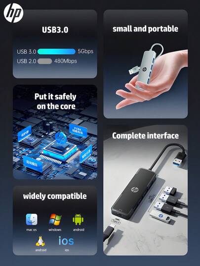 HP محطة إرساء USB مع محول شحن نوع C 2.0 مشارك متوافق مع محول حاسب Apple محطة إرساء شحن PD إسقاط 4K أربعة في واحد (أسود، أبيض، شاي محلى، فضي)