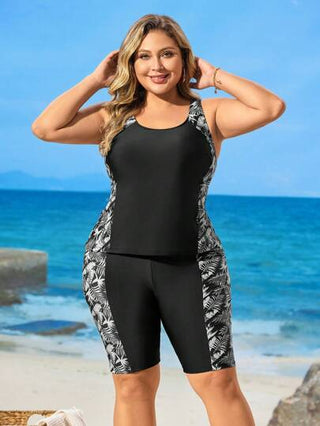 Swim Lushoire طقم بكيني كبير الحجم للنساء من قطعتين بنقشة زهور وحمالات سميكة للاستخدام في العطلات