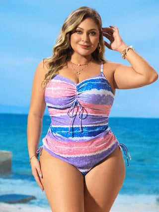 Swim Lushoire مجموعة بكيني من 2 قطعة للمرأة ذات الحجم الكبير، بطبعة زهرية، بأكتاف رفيعة وياقة على شكل V ، وأسفل ثلاثي مع ربطة جانبية، بطراز إجازة