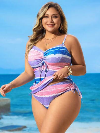 Swim Lushoire مجموعة بكيني من 2 قطعة للمرأة ذات الحجم الكبير، بطبعة زهرية، بأكتاف رفيعة وياقة على شكل V ، وأسفل ثلاثي مع ربطة جانبية، بطراز إجازة