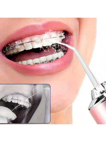 قطعة واحدة من فلوسير المياه المحمول القابل للشحن ، أداة تنظيف الفم بالمياه مع 4 فوهات وكبل USB ، مع 3 مستويات ضغط قابلة للتعديل ، منظف أسنان لاسلكي للعناية الفموية في المنزل والسفر