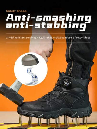 أحذية أمان العمل للرجال مع إبزيم دوار ، مقاومة للطعن ، رأس حذاء فولاذي مضاد للكسر ، قابل للتنفس ، خفيف الوزن ، مناسب لمواقع البناء ، أحذية واقية