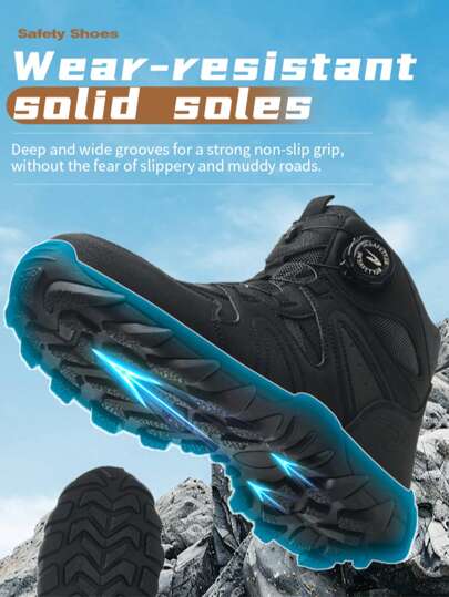 أحذية أمان العمل للرجال مع إبزيم دوار ، مقاومة للطعن ، رأس حذاء فولاذي مضاد للكسر ، قابل للتنفس ، خفيف الوزن ، مناسب لمواقع البناء ، أحذية واقية