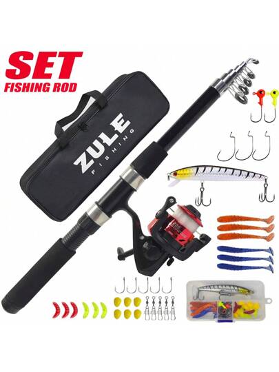 طقم صيد مع بكرة ، خط ، طعم ، اكسسوارات وحقيبة تخزين بطول 80.7 بوصة ، أفضل طقم صيد للمبتدئين والبادئين