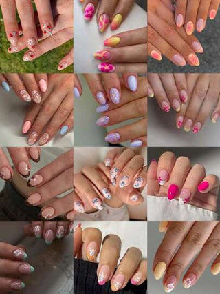 مجموعة أظافر صناعية قصيرة بشكل بيضاوي مكونة من 288 قطعة (12 مزيج متنوع) منها تصاميم أزهار الهيبيسكوس و نحل و خنافس ، تأتي بتصميمات فرنسية باللون الوردي والأصفر والأبيض ، سهلة الارتداء لاستخدام اليومي وحفلات الرقص لدى السيدات والفتيات