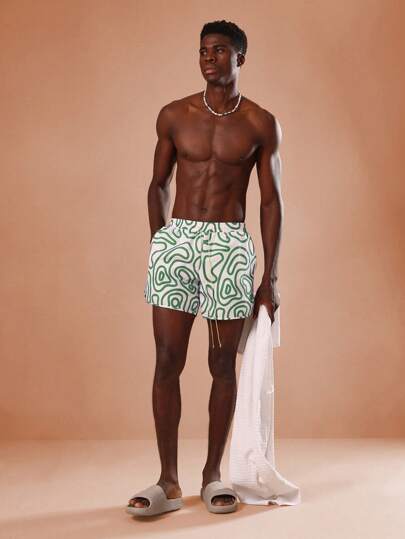 SUMWON شورت سباحة بنقشات مصممة بتقنية متقدمة لارتداء البحر، شورت سباحة لحمام السباحة والعطلات الصيفية، ملابس شاطئ رياضية للعطلات والاجازات