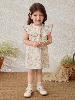 فساتين بيبي Blossori فستان بناتي طفولي برقبة مرقّشة طويلة مزخرف بطراز أرياف بألوان وردي فاتح