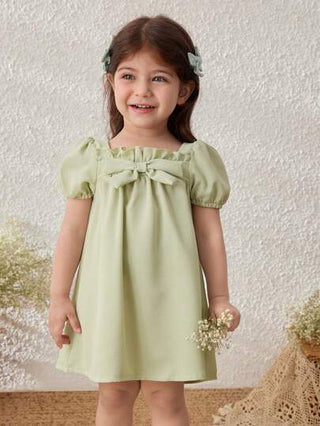 فساتين بيبي Blossori فستان للبنات رضع بأكمام بأرواب مطوية وزخرفة فيونكة بطراز القصير الريفي