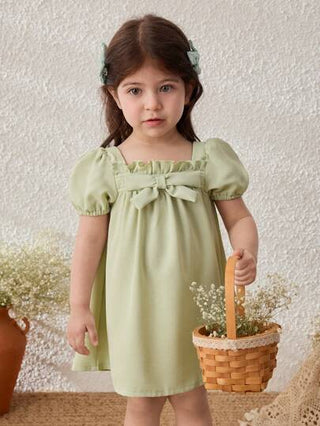 فساتين بيبي Blossori فستان للبنات رضع بأكمام بأرواب مطوية وزخرفة فيونكة بطراز القصير الريفي