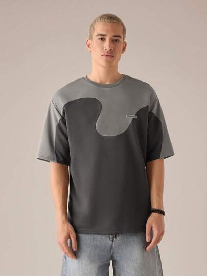 SWAVVY قميص تي شيرت رجالي بأكمام قصيرة مصنوع من الأفرول المحبوك، بتصميم تركيبي، للبس اليومي، للصيف