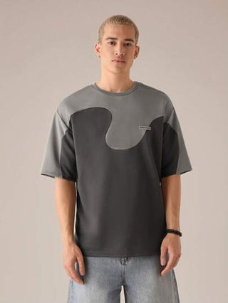 SWAVVY قميص تي شيرت رجالي بأكمام قصيرة مصنوع من الأفرول المحبوك، بتصميم تركيبي، للبس اليومي، للصيف