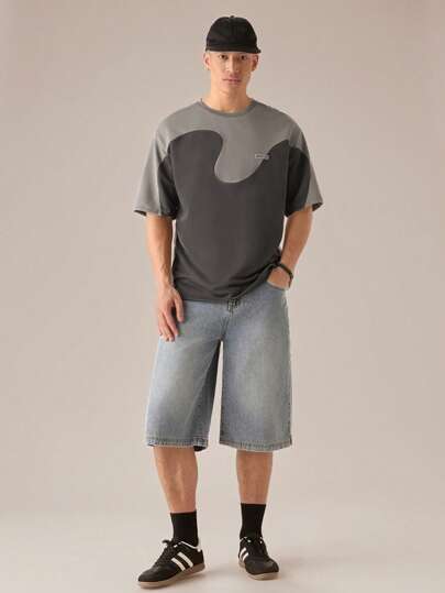 SWAVVY قميص تي شيرت رجالي بأكمام قصيرة مصنوع من الأفرول المحبوك، بتصميم تركيبي، للبس اليومي، للصيف