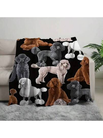 بطانية مصنوعة من القطيفة اللينة الناعمة والخفيفة الوزن المطبوع رقميا بتصميم الدب والكلب، لتوفير الدفء في أريكة الصالة أو غرفة النوم أو السفر، قابلة للغسل في الغسالة، بناء من قطيفة مبطنة متعددة الأغراض، متعددة المواسم، أسود مع رسومات ملونة لكلب البودل