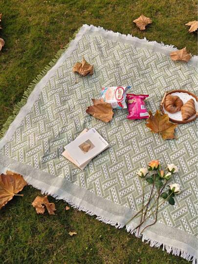 1 قطعة سجادة بوهيمية النمط لحفلات النزهات والتخييم ، سجادة عشب للخارج ، أغطية طاولة ، بطانية للنوم ، سجادة عازلة للرطوبة ، مناسبة للنزهات الخارجية وحفلات العطلات والديكور في غرفة المعيشة/النوم وهدايا عيد الحب ، اللون الأخضر الفاتح