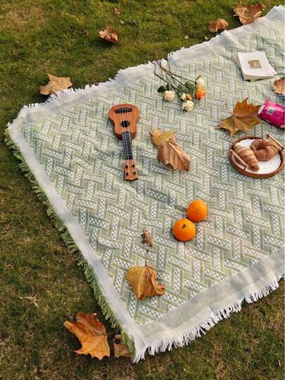 1 قطعة سجادة بوهيمية النمط لحفلات النزهات والتخييم ، سجادة عشب للخارج ، أغطية طاولة ، بطانية للنوم ، سجادة عازلة للرطوبة ، مناسبة للنزهات الخارجية وحفلات العطلات والديكور في غرفة المعيشة/النوم وهدايا عيد الحب ، اللون الأخضر الفاتح