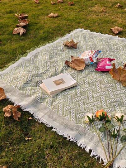 1 قطعة سجادة بوهيمية النمط لحفلات النزهات والتخييم ، سجادة عشب للخارج ، أغطية طاولة ، بطانية للنوم ، سجادة عازلة للرطوبة ، مناسبة للنزهات الخارجية وحفلات العطلات والديكور في غرفة المعيشة/النوم وهدايا عيد الحب ، اللون الأخضر الفاتح