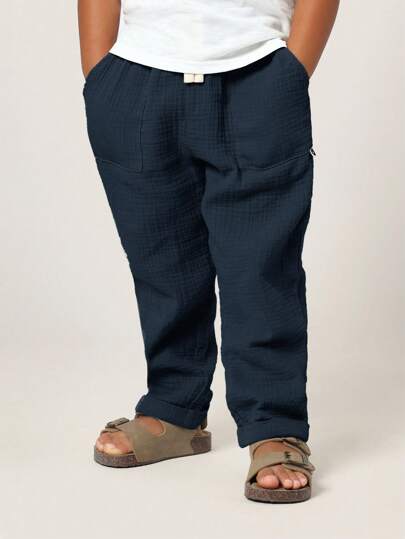 SUMWON سراويل قطنية من قماش المسلين صيفية قابلة للسحب، سراويل كاجوال مريحة للعطلة والاسترخاء، خصر مطاطي ، قياس مرن