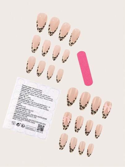 24 قطعة أقواس مطبوعة بنمط نمر فرنسي لإمدادات الأظافر بالإضافة إلى شريط ملف أظافر واحد وشريط لاصق ثنائي الوجه واحد