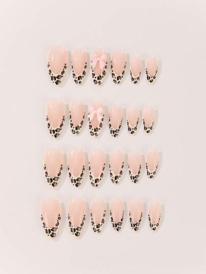 24 قطعة أقواس مطبوعة بنمط نمر فرنسي لإمدادات الأظافر بالإضافة إلى شريط ملف أظافر واحد وشريط لاصق ثنائي الوجه واحد