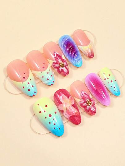 24 قطعة طباعة عاكسة ثلاثية الأبعاد بزهور بنقاط الأميرة مع 1 شريط مبرد أظافر + 1 شريط لاصق ثنائي الوجه لوازم الأظافر