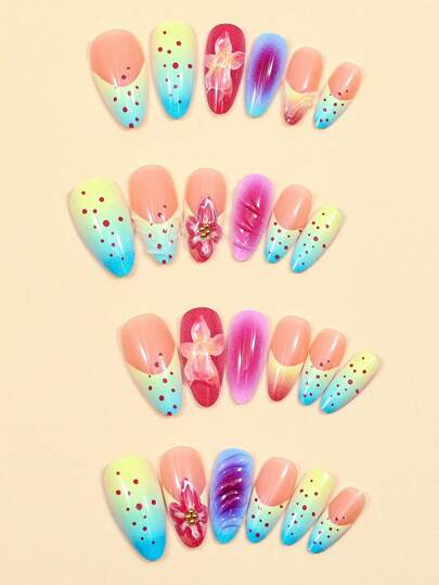 24 قطعة طباعة عاكسة ثلاثية الأبعاد بزهور بنقاط الأميرة مع 1 شريط مبرد أظافر + 1 شريط لاصق ثنائي الوجه لوازم الأظافر