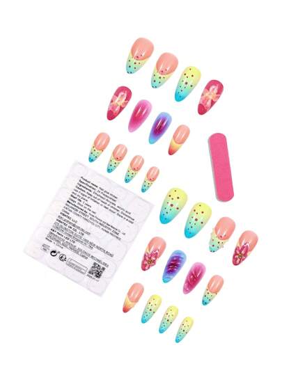 24 قطعة طباعة عاكسة ثلاثية الأبعاد بزهور بنقاط الأميرة مع 1 شريط مبرد أظافر + 1 شريط لاصق ثنائي الوجه لوازم الأظافر