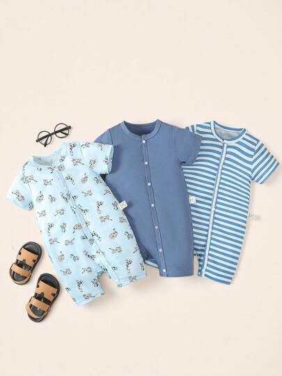 SHEIN رداء أطفال الأولاد الرائج الأزياء الكاجوال المخطط المطبوع ثلاثي القطع لربيع وصيف