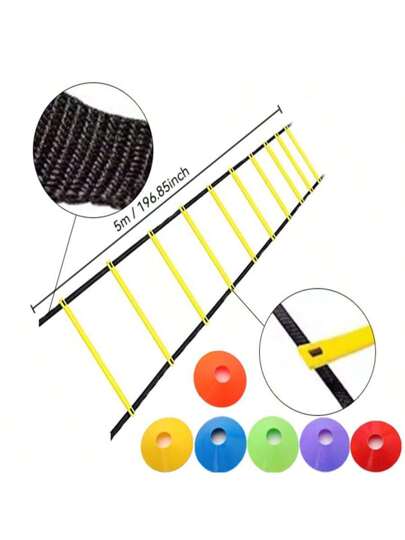 قطعة واحدة سلم المرونة 3 - 5 متر مع حقيبة تخزين و 12 سلم، معدات تدريب السلم مناسبة لتدريب كرة القدم