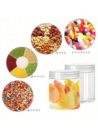 10 قطع أواني بلاستيكية شفافة مع أغطية، أواني تخزين بلاستيكية، أواني زجاجية بلاستيكية، حاويات تخزين قابلة لإعادة الملء، أواني دائرية فارغة، لتخزين الفواكه المجففة والعسل والمكسرات لاستخدام المطبخ والمنزل