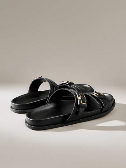 Solecia نعال شاطئ شبشب قاعدة سميكة أسود عطلة ، للنساء'