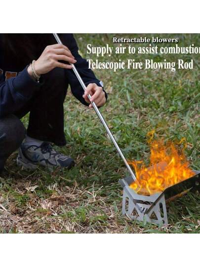 نفخ النيران القابل للتمديد من الفولاذ المقاوم للصدأ ، أداة نفخ مواقد التخييم القابلة للسحب، ملحق بدء إشعال النار للنزهات، أساسي للطهي والشواء في الهواء الطلق، محمول وقوي