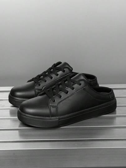 أحذية رجالي كلاسيكية عصرية ذات لون سادة مسطحة للتزلج، أحذية رياضية متعددة الاستخدامات مريحة للاستخدام اليومي والسفر، أحذية سهلة الارتداء