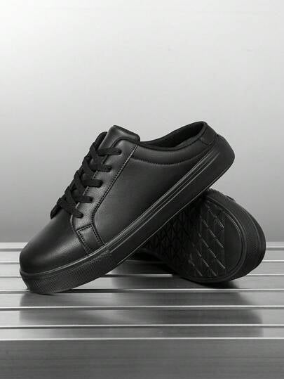 أحذية رجالي كلاسيكية عصرية ذات لون سادة مسطحة للتزلج، أحذية رياضية متعددة الاستخدامات مريحة للاستخدام اليومي والسفر، أحذية سهلة الارتداء